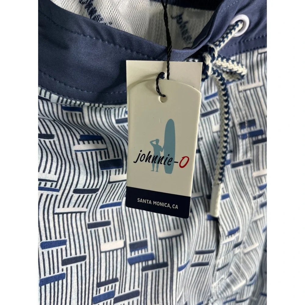 Johnnie-O M Twilight Milo Swim Trunks Blue Geometric Board Shorts Preppy Resort